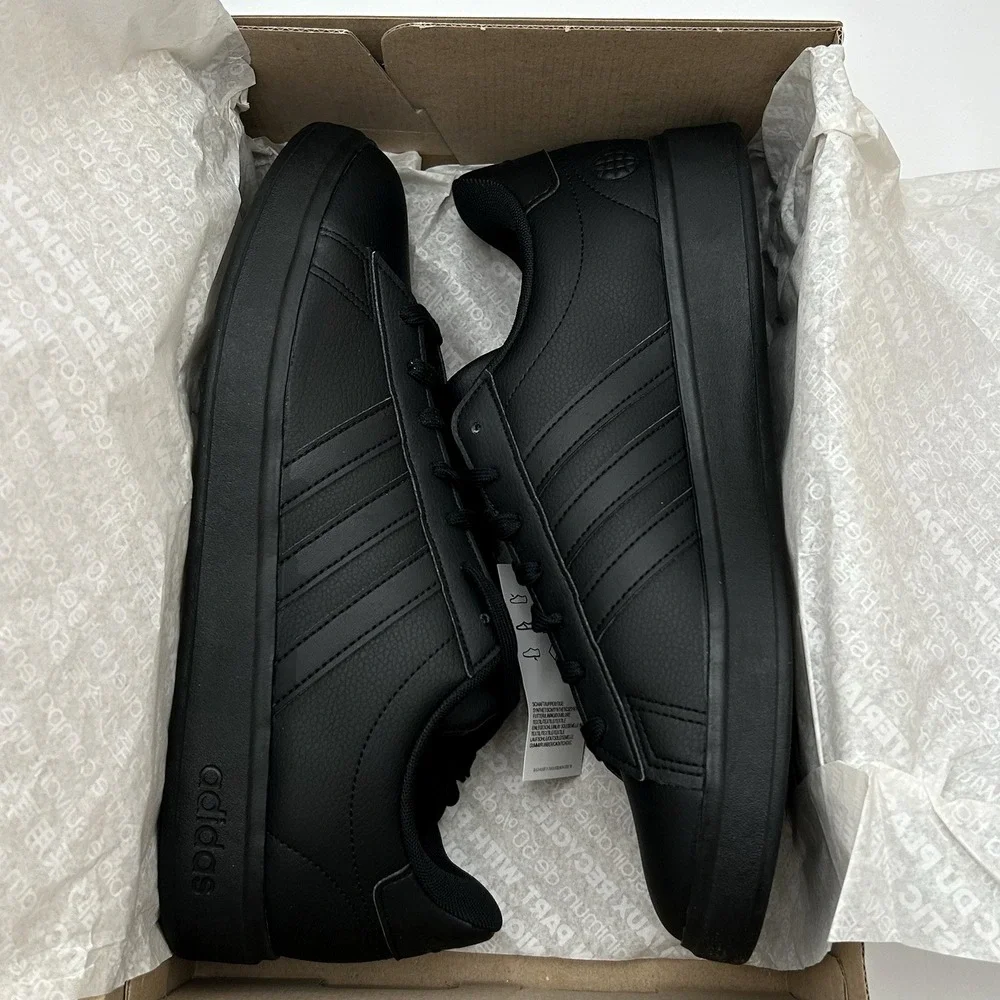 Adidas Men's Grand Court 2.0 Low Top Casual‎ Sneakers Size 8.5 Solid Black Shoes